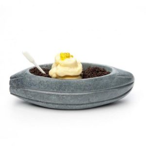 100% Chef Cacao Bean Kayık Mermer Sunum Tabağı, 21x8x6 cm, Gri