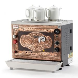 Ateşe Sümela Analog 3 Demlikli Çay Kazanı, Gaz+Elektrikli, Bakır