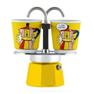 Bialetti Liechtenstein Mini Express Moka Pot, 2 Cup + 2 Espresso Fincanı, Sarı