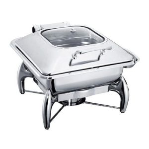 Öztiryakiler Cam Kapaklı Ayaklı Dikdörtgen Chafing Dish, 6 L, Jel Yakıtlı
