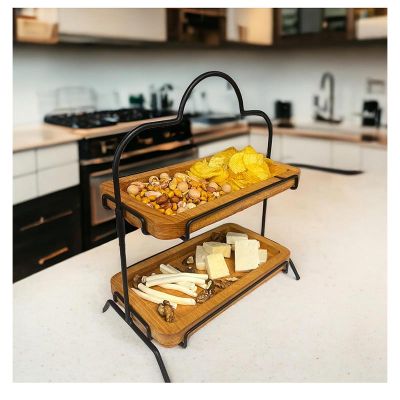 Decorelax Metal Ayaklı 2 Katlı Ahşap Teşhir Standı, 15x27cm - Görsel 5