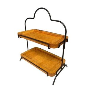 Decorelax Metal Ayaklı 2 Katlı Ahşap Teşhir Standı, 15x27cm