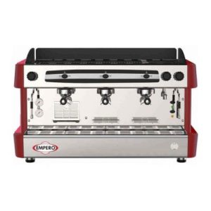 Empero Yarı Otomatik Espresso Kahve Makinesi, 3 Gruplu, Kırmızı