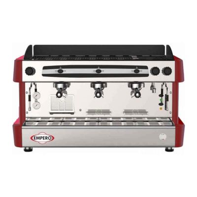 Empero Yarı Otomatik Espresso Kahve Makinesi, 3 Gruplu, Kırmızı