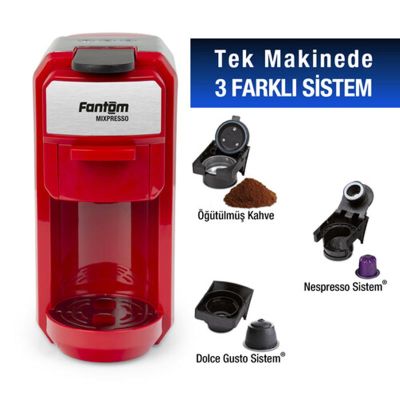 Fantom KS 1450 Mixpresso Kapsül Kahve Makinesi, Nespresso Kapsül Uyumlu, Kırmızı - Görsel 2
