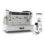 Fiamma Compass 2 Double Boiler Tall Cup Espresso Kahve Makinesi, 2 Gruplu + Fiorenzato F64E Kahve Değirmeni, Beyaz