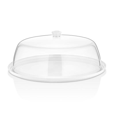 GastroPlast Yuvarlak Polikarbonat Fanus, 35 cm, Beyaz Kulplu - Görsel 2