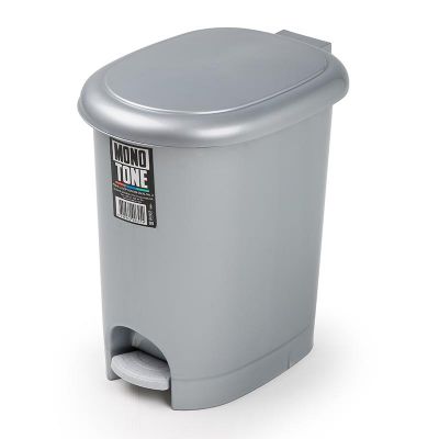 Bora Plastik Çöp Kovası, Pedallı, Oval, 17 L, Gri