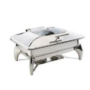 Öztiryakiler Ayaklı Dikdörtgen Cam Kapaklı Chafing Dish, GN 1/1, 9 L, Jel Yakıtlı