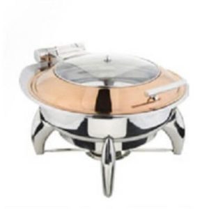 Öztiryakiler Ayaklı Dikdörtgen Cam Kapaklı Chafing Dish, GN 2/3, 6 L, Bakır, Jel Yakıtlı