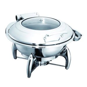 Öztiryakiler Yuvarlak Ayaklı Cam Kapaklı Chafing Dish, 6 L, Jel Yakıtlı