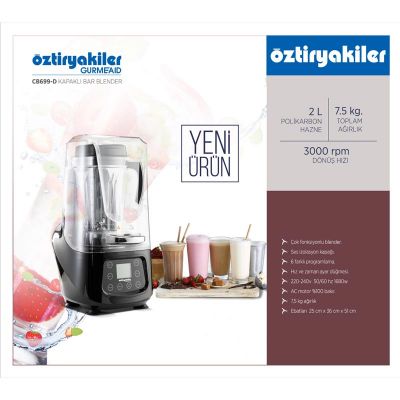 Öztiryakiler Gurmeaid CB699-D Gürültü Önleyici Kapaklı, Dijital Bar Blender, 2 L, 1680 W, Siyah - Görsel 3