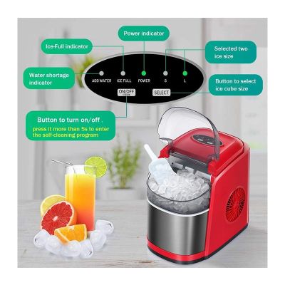 Vosco VSCB-12B Hazneli Ev Tipi Parmak Buz Makinesi, 12 kg/gün Kapasiteli, Kırmızı - Görsel 3