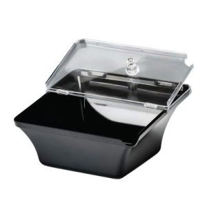 Zicco K-2300 Kapaklı Melamin Teşhir Kase, 22x22x8-11 cm, Siyah