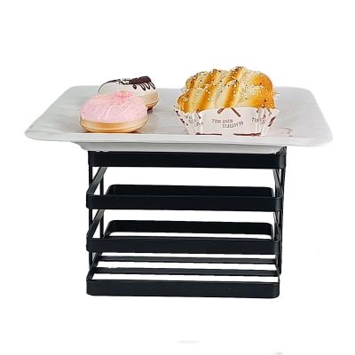 Biradlı Groovy GRV-K20-02 Kare Metal Tabak Yükseltici, 20x20x15 cm, Siyah
