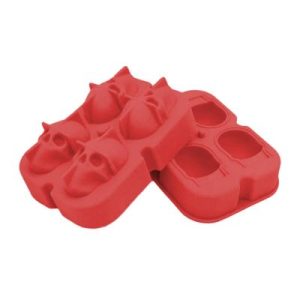 Biradlı GRV-016 Dörtlü Kafatası Silikon Buz Kalıbı, 47x30 mm, Kırmızı