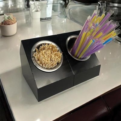 Decorelax 2 Gözlü Çatal Kaşık Şeker Pipet Standı, Siyah - Görsel 2