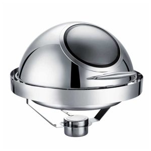 Epinox CDG-6C Roll Top Gömme Camlı Yuvarlak Chafing Dish, 6 L, Jel Yakıt + Elektrikli
