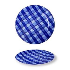 Lilien Indigo Tuval Desenli Düz Tabak, 20 cm, Mavi