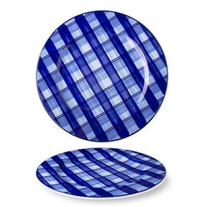 Lilien Indigo Tuval Desenli Düz Tabak, 28 cm, Mavi