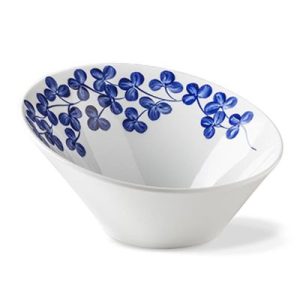 Lilien Indigo Yonca Desenli Eğimli Kase, 21 cm, Mavi