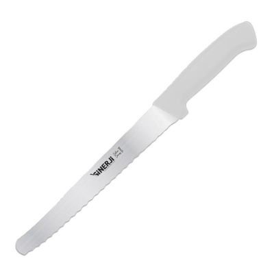 Sinerji Silver Plastik Saplı Büyük Dişli Ekmek Bıçağı, 24 cm, Beyaz