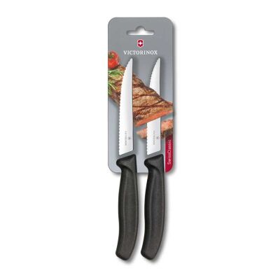 Victorinox Swiss Classic 6.7933.12B Blisterli 2'li Tırtıklı Biftek Bıçağı, 12 cm, Siyah - Görsel 2