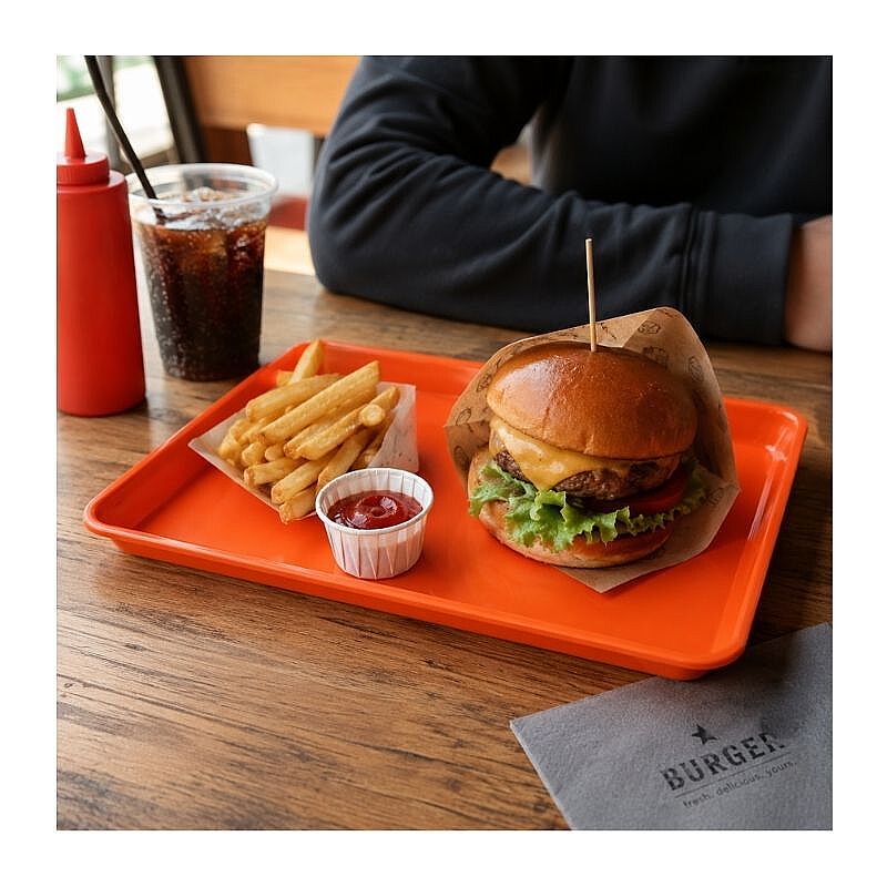 Almetal Alüminyum Hamburger Servis Tepsisi 33x24 cm, Turuncu - Görsel 3