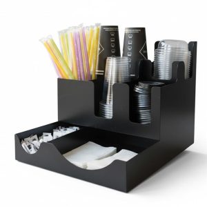 Cafemarkt 8 Bölmeli 8-16 Oz Bardak Uyumlu Karton Bardak ve Kapak Standı, 32x35x28 cm, Siyah