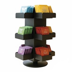 Decorelax Model-1 Döner 12 Bölmeli Poşet Çay Standı, 19x19x26 cm, Siyah