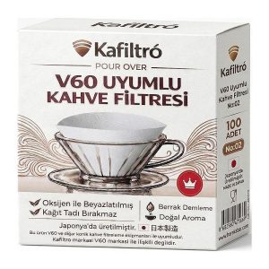 Kafiltro V60 02 Uyumlu Beyaz Filtre Kahve Kağıdı, 100 Adet