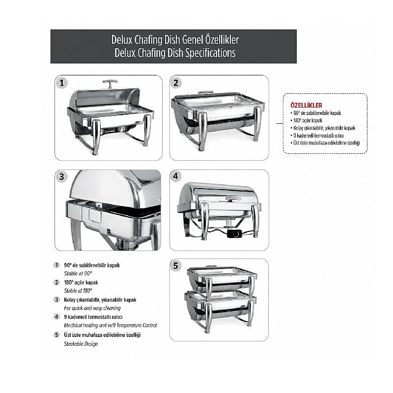 Kapp Delux GN 1/1 Gömme Chafing Dish, 9 L, Jel Yakıtlı+Elektrikli - Görsel 4