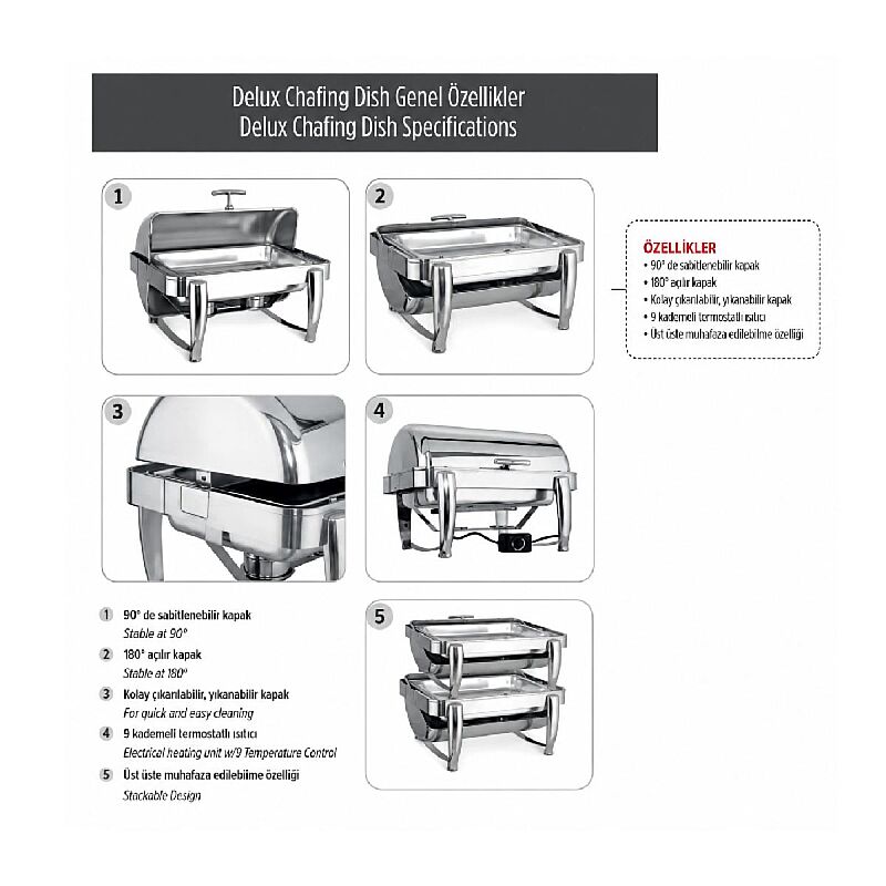Kapp Delux Roll Top Çift Çorbalık Chafing Dish, 2x4.5 L, Jel Yakıtlı + Elektrikli - Görsel 4