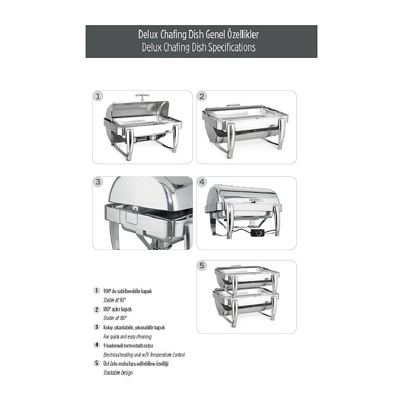 Kapp GN 1/1 Delux Roll Top Chafing Dish, 9 L, Jel Yakıtlı+Elektrikli - Görsel 3