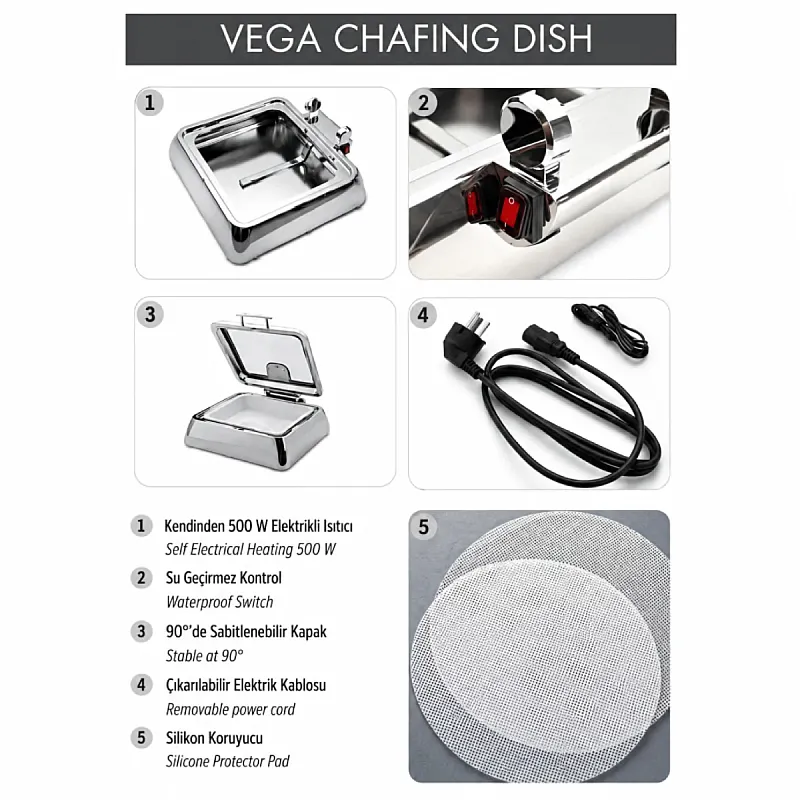 Kapp Vega Serisi GN 2/3 Chafing Dish, 6 L, Elektrikli - Görsel 3