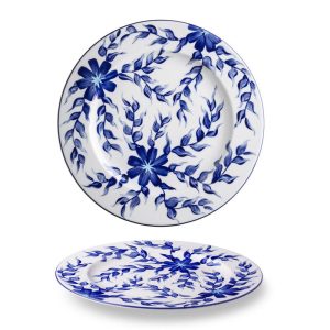 Lilien Indigo Çiçek Desenli Düz Tabak, 28 cm, Mavi