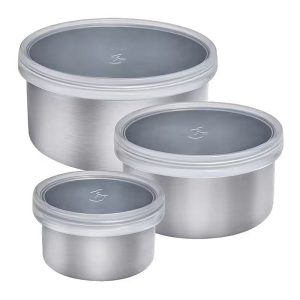 Lurch 3'lü Paslanmaz Çelik Fırınlanabilir Sızdırmaz Kapaklı Mini Saklama Kabı Seti, 100-200-400 ml