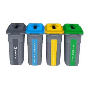 UTP Professional UTP401 Düz Kapaklı 4'lü Set Geri Dönüşüm Kovası, 4x70 L