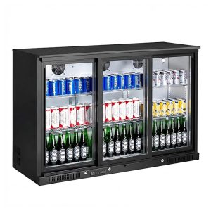 Vosco VBBC-350S Üç Sürgü Kapılı Bar Arkası Şişe Soğutucu Dolap, 338 L, Siyah