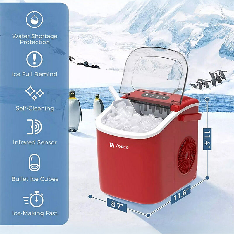 Vosco VHZB-12H Set Üstü Parmak Buz Makinesi, 12 kg/gün Kapasiteli, Kırmızı - Görsel 6