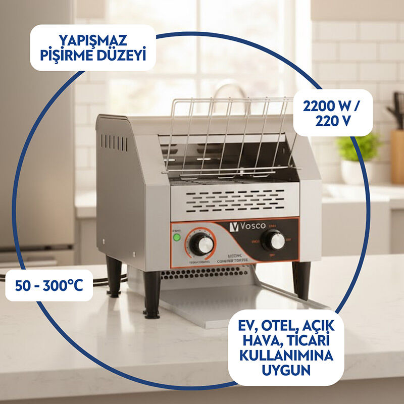 Vosco VKB-150 Konveyörlü Ekmek Kızartma Makinesi, Elektrikli - Görsel 3