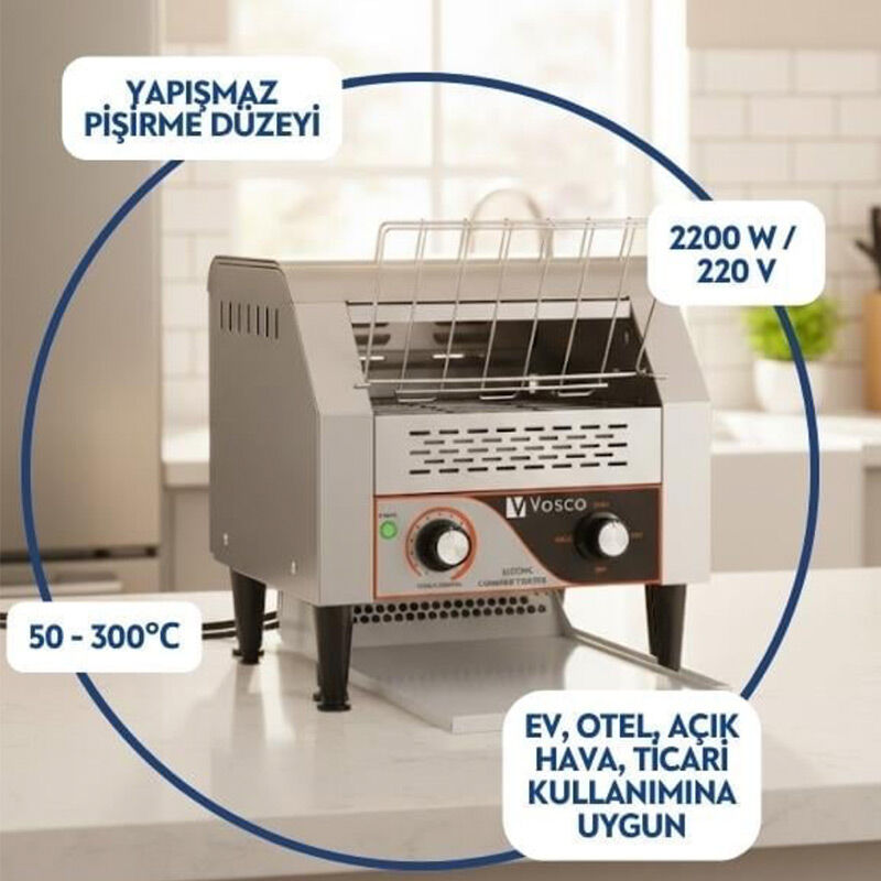 Vosco VKB-300 Konveyörlü Ekmek Kızartma Makinesi, Elektrikli - Görsel 4