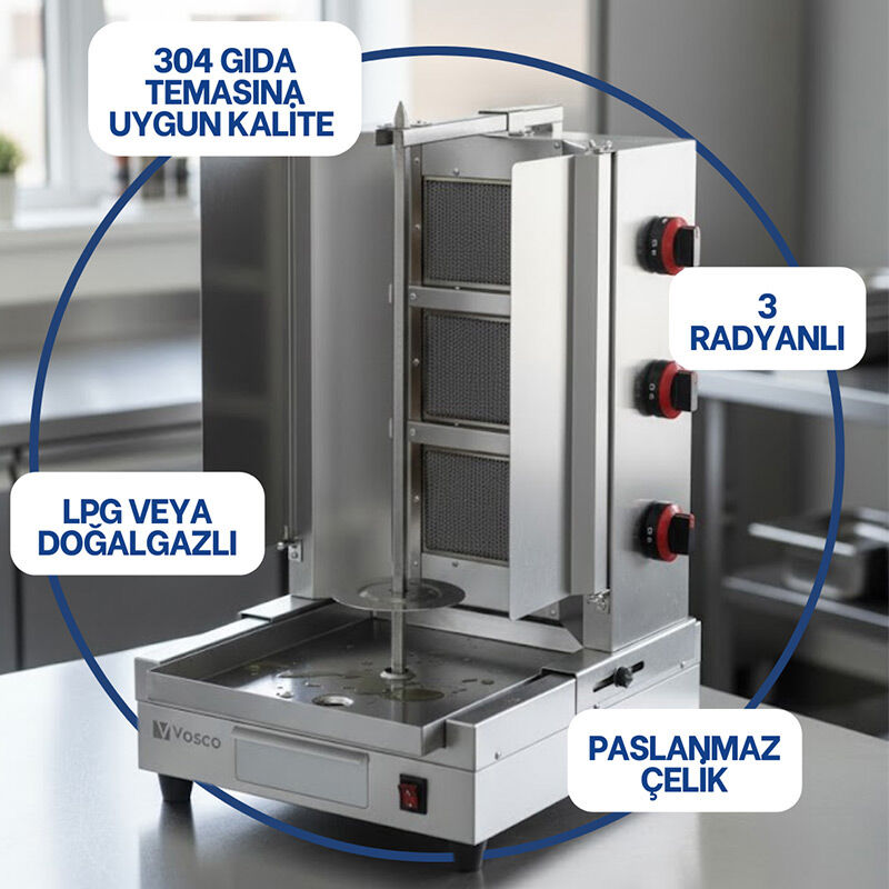 Vosco VKM-G3R Alttan Motorlu 3 Radyanlı Döner Makinesi, LPG - Görsel 5