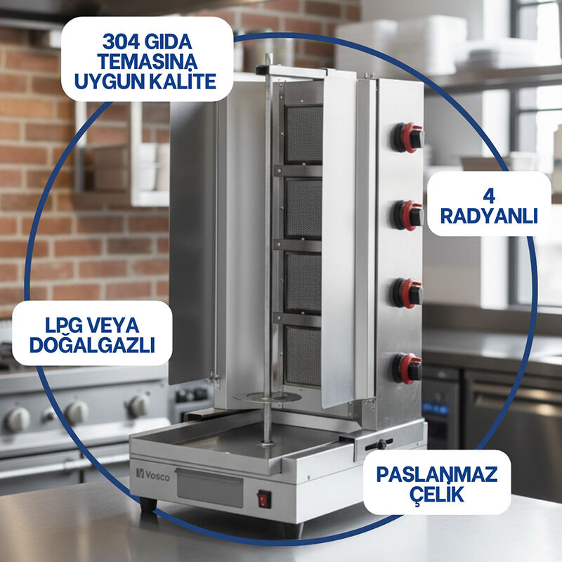 Vosco VKM-NG4R Alttan Motorlu 4 Radyanlı Döner Makinesi, Doğalgazlı - Görsel 5